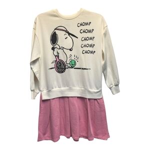 NWT I Love J x Peanuts Kids Off-White Pink Casual Tennis Dress -Size US 12yrs